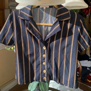 Striped button down crop top